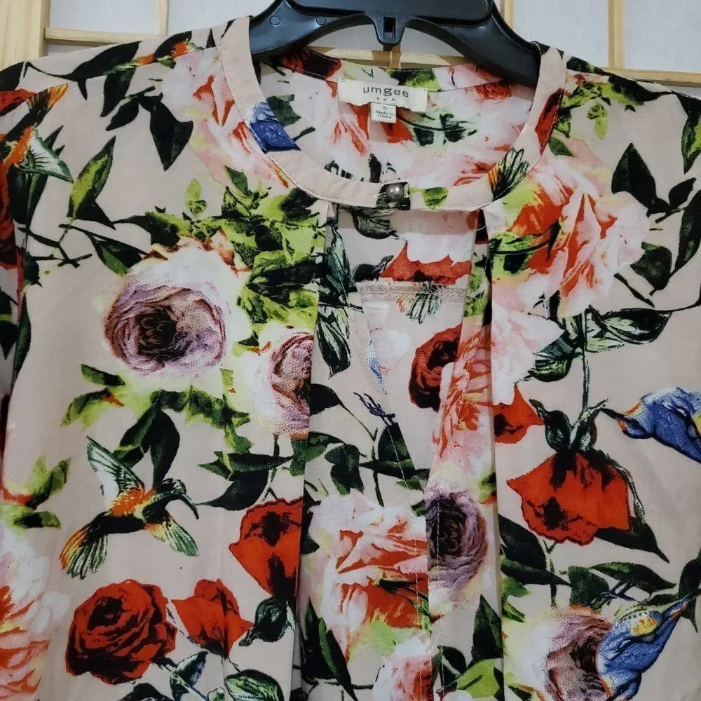 Umgee Floral Bell Sleeve Blouse Sz S - Picture 6 of 8